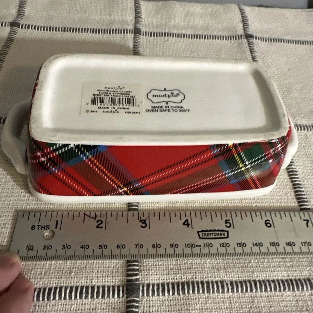 Mud Pie Red Plaid Mini Loaf Ceramic Dish Christmas Holiday Merry